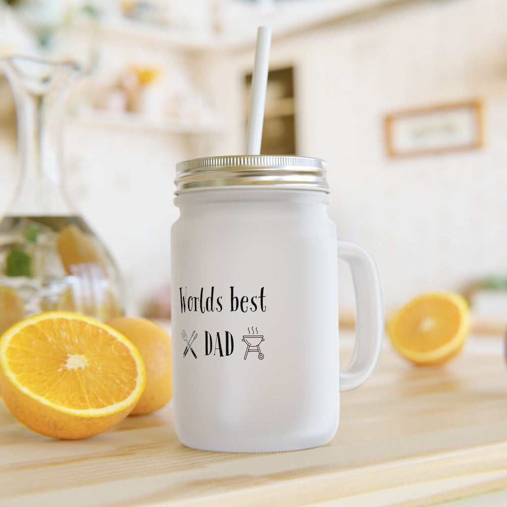 World's Best Dad Mason Jar Tumbler – Dad Gift with Straw, BBQ & Grill Icons