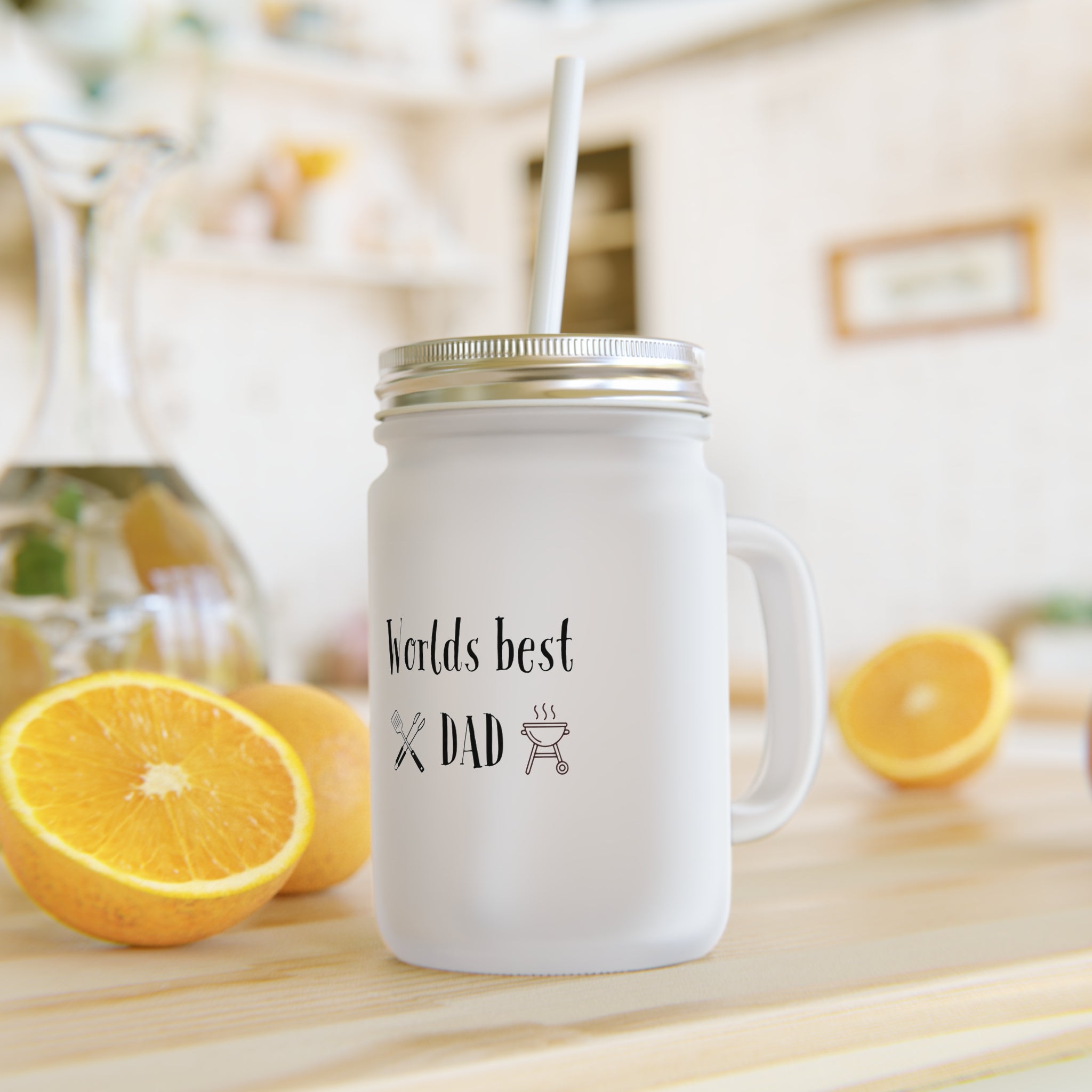 World's Best Dad Mason Jar Tumbler – Dad Gift with Straw, BBQ & Grill Icons