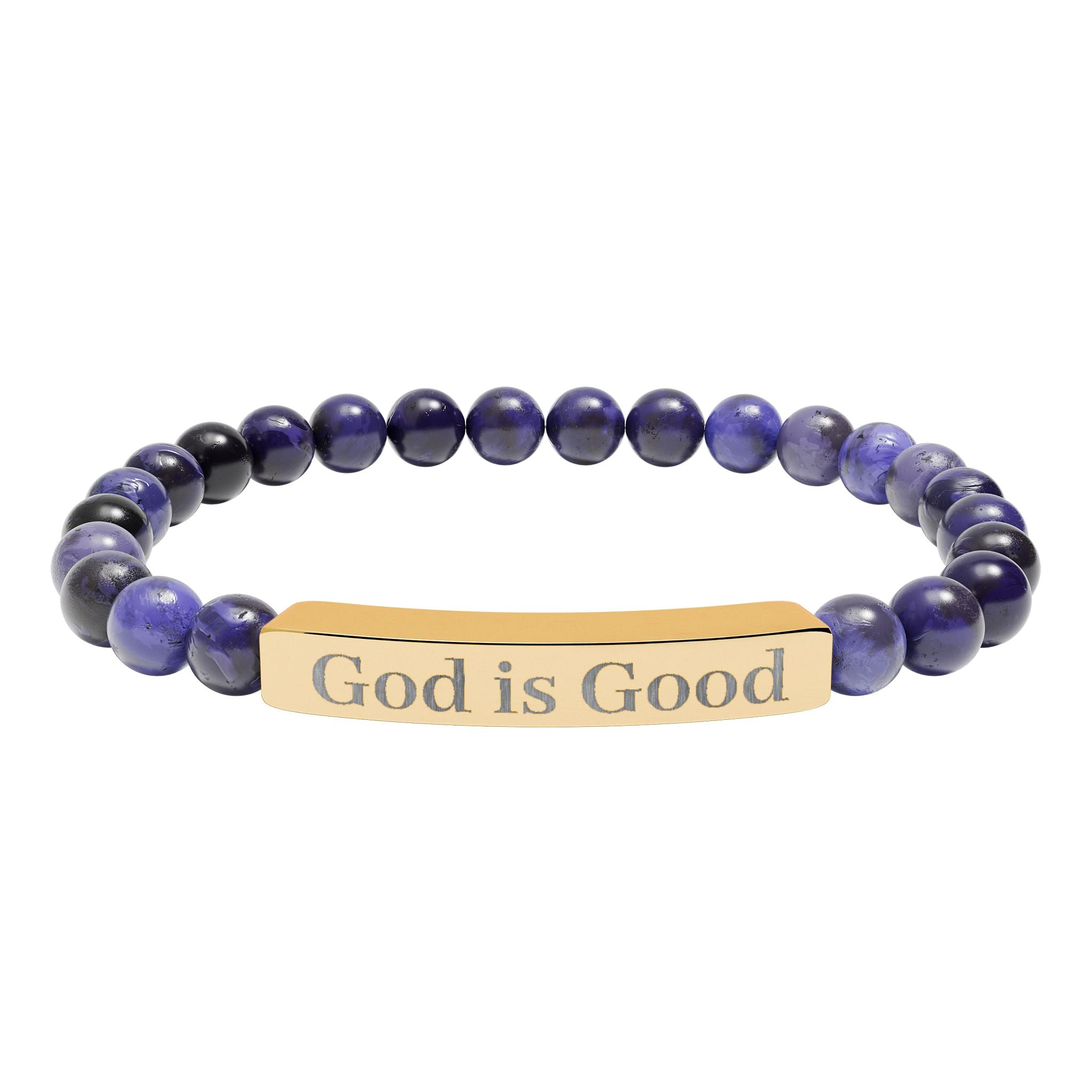 God Is Good Natural Stone Stretch Bracelet — Engraved Bar Spiritual Jewelry