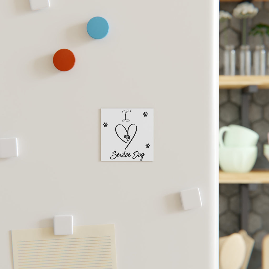 I Heart My Service Dog Square Magnet — Paw Print Support Magnet