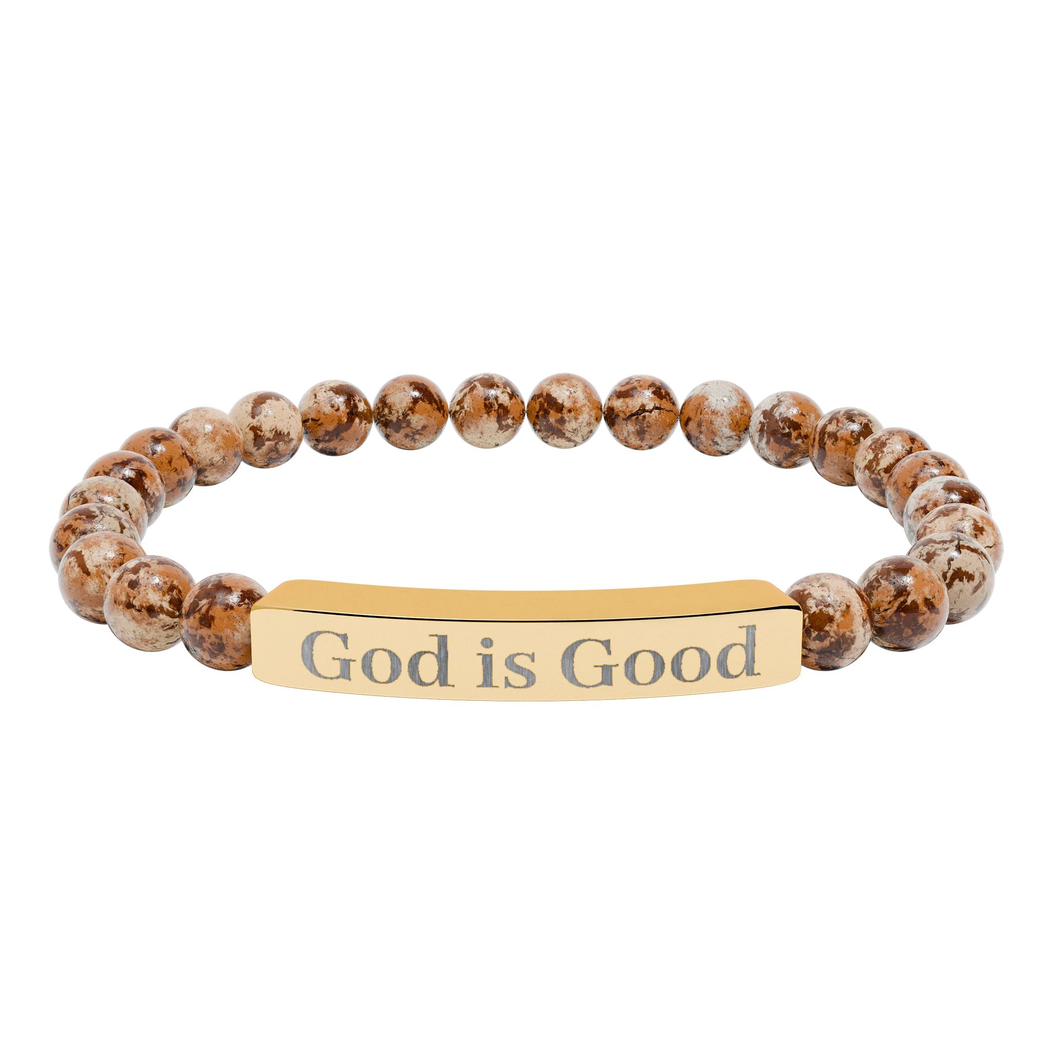 God Is Good Natural Stone Stretch Bracelet — Engraved Bar Spiritual Jewelry