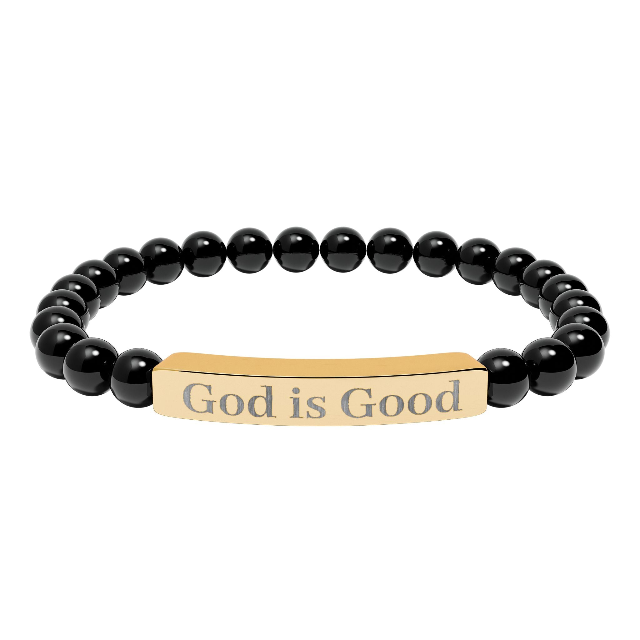 God Is Good Natural Stone Stretch Bracelet — Engraved Bar Spiritual Jewelry
