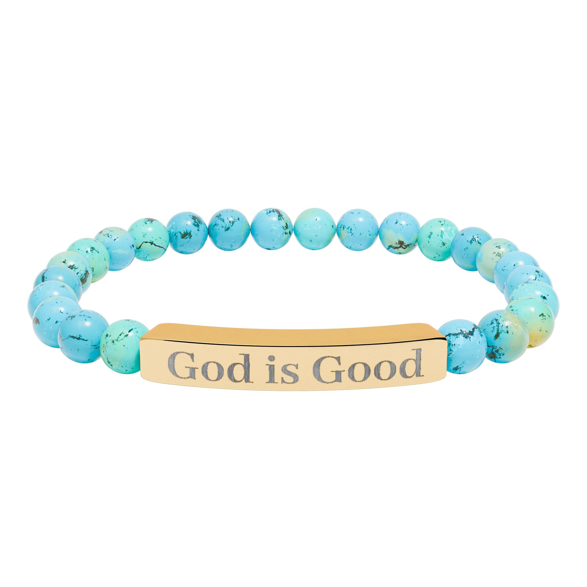 God Is Good Natural Stone Stretch Bracelet — Engraved Bar Spiritual Jewelry