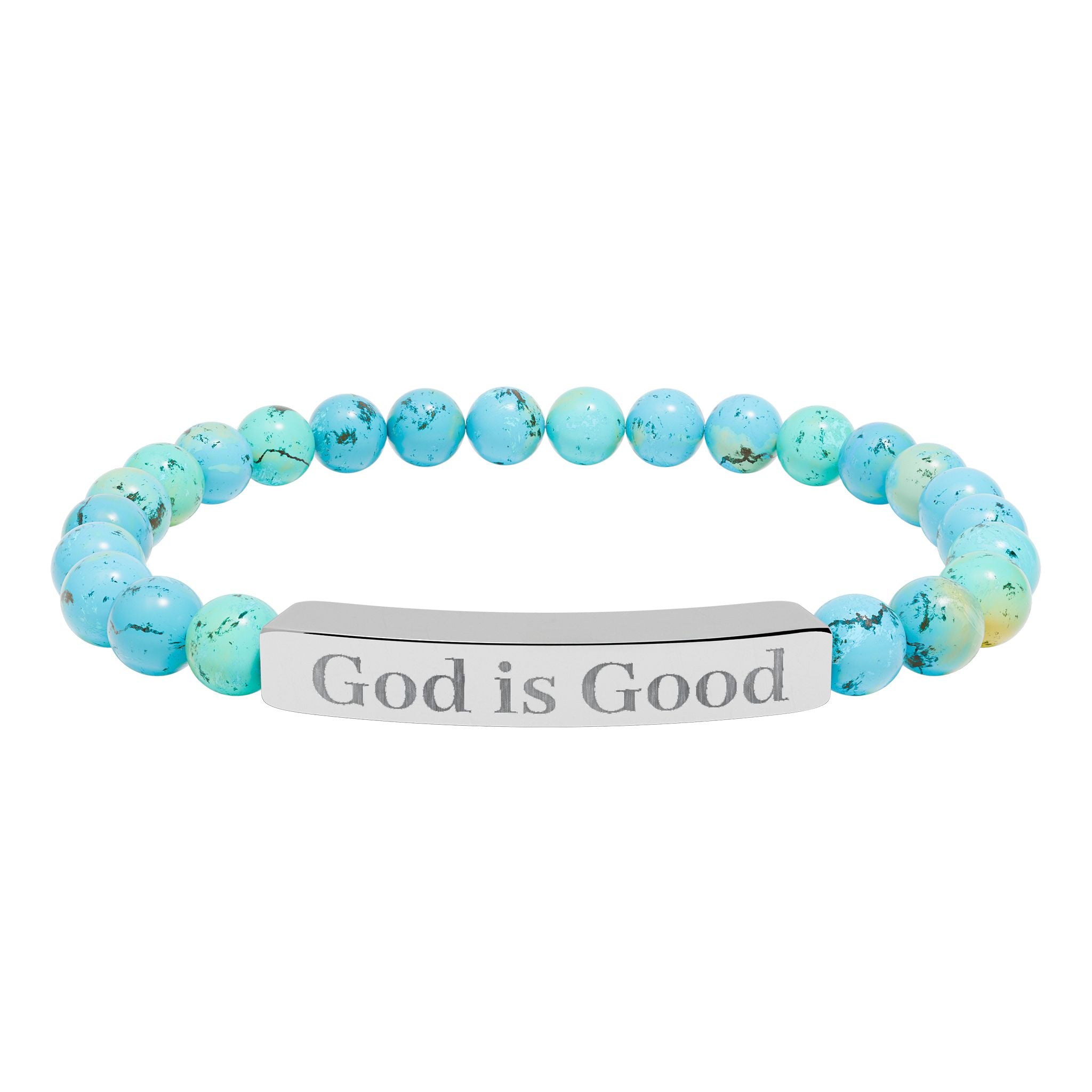 God Is Good Natural Stone Stretch Bracelet — Engraved Bar Spiritual Jewelry