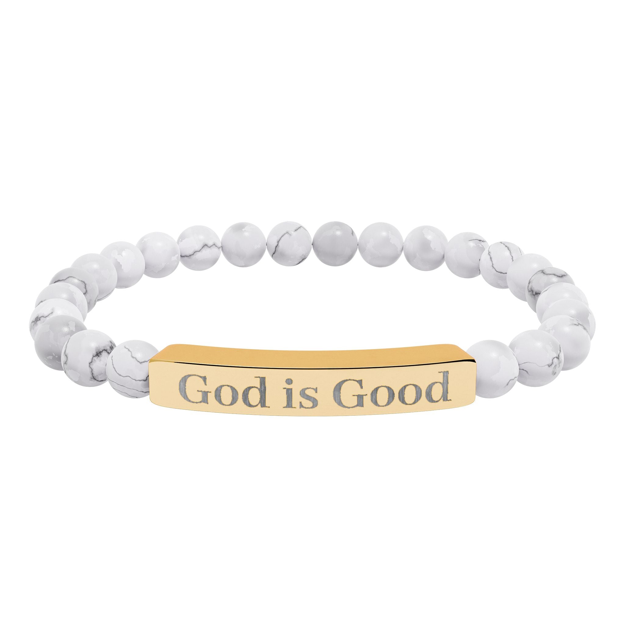 God Is Good Natural Stone Stretch Bracelet — Engraved Bar Spiritual Jewelry