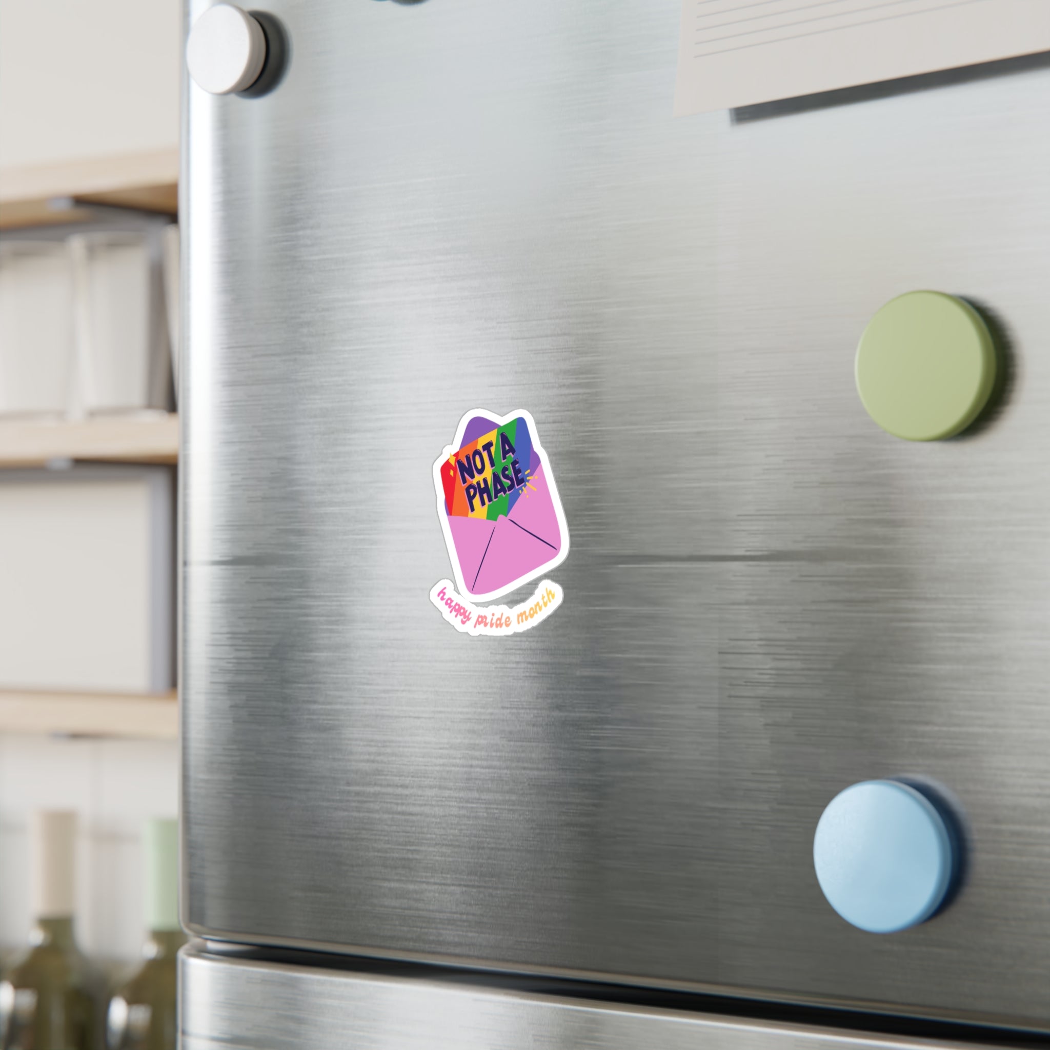 Not a Phase Pride Sticker — "Not a Phase" Rainbow Envelope Kiss-Cut Decal (Happy Pride Month)