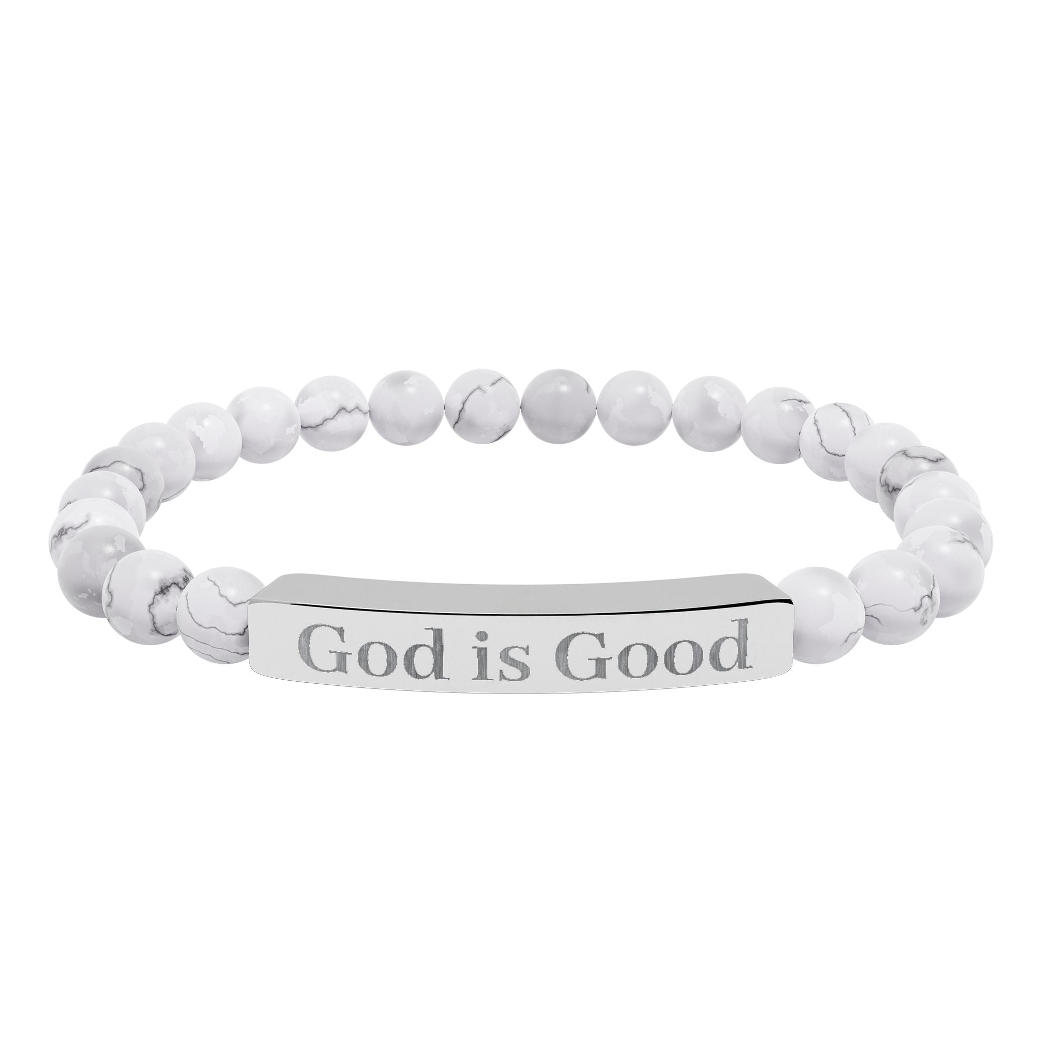 God Is Good Natural Stone Stretch Bracelet — Engraved Bar Spiritual Jewelry
