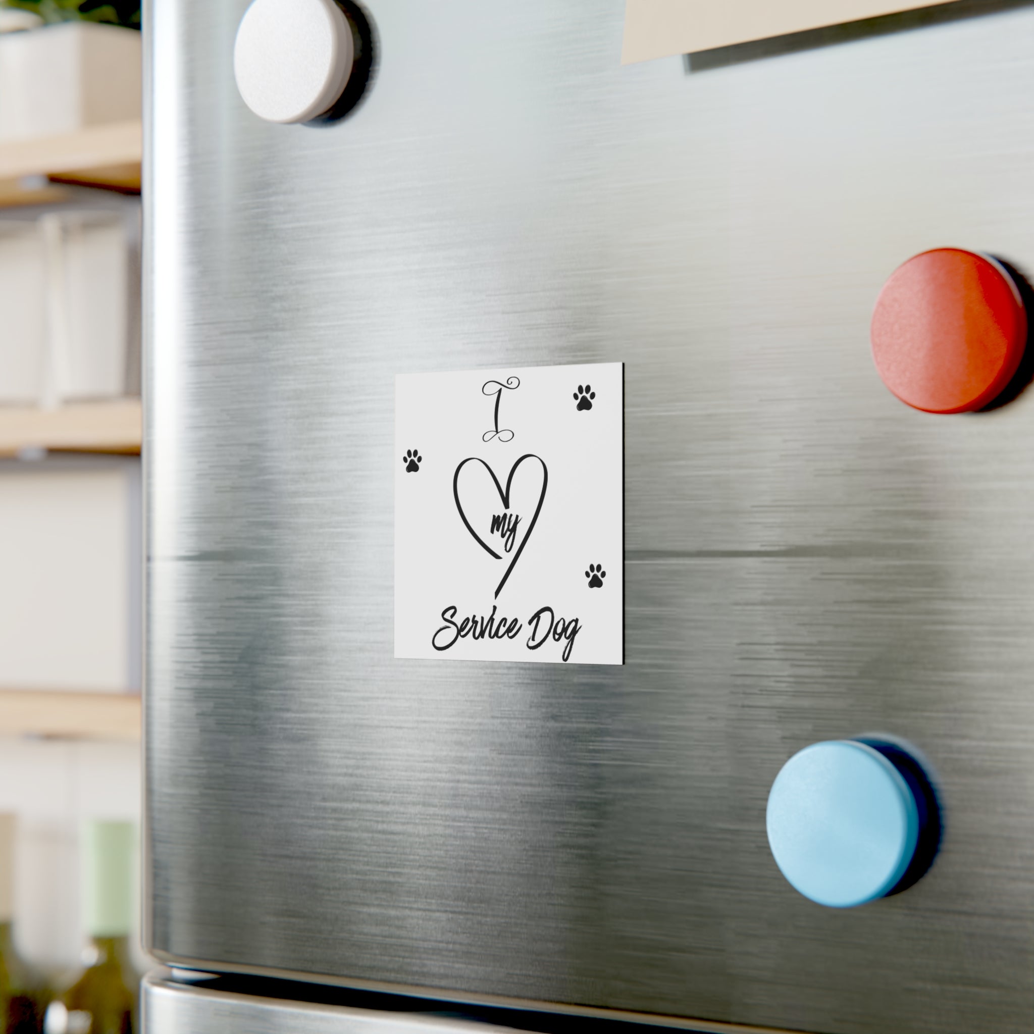 I Heart My Service Dog Square Magnet — Paw Print Support Magnet