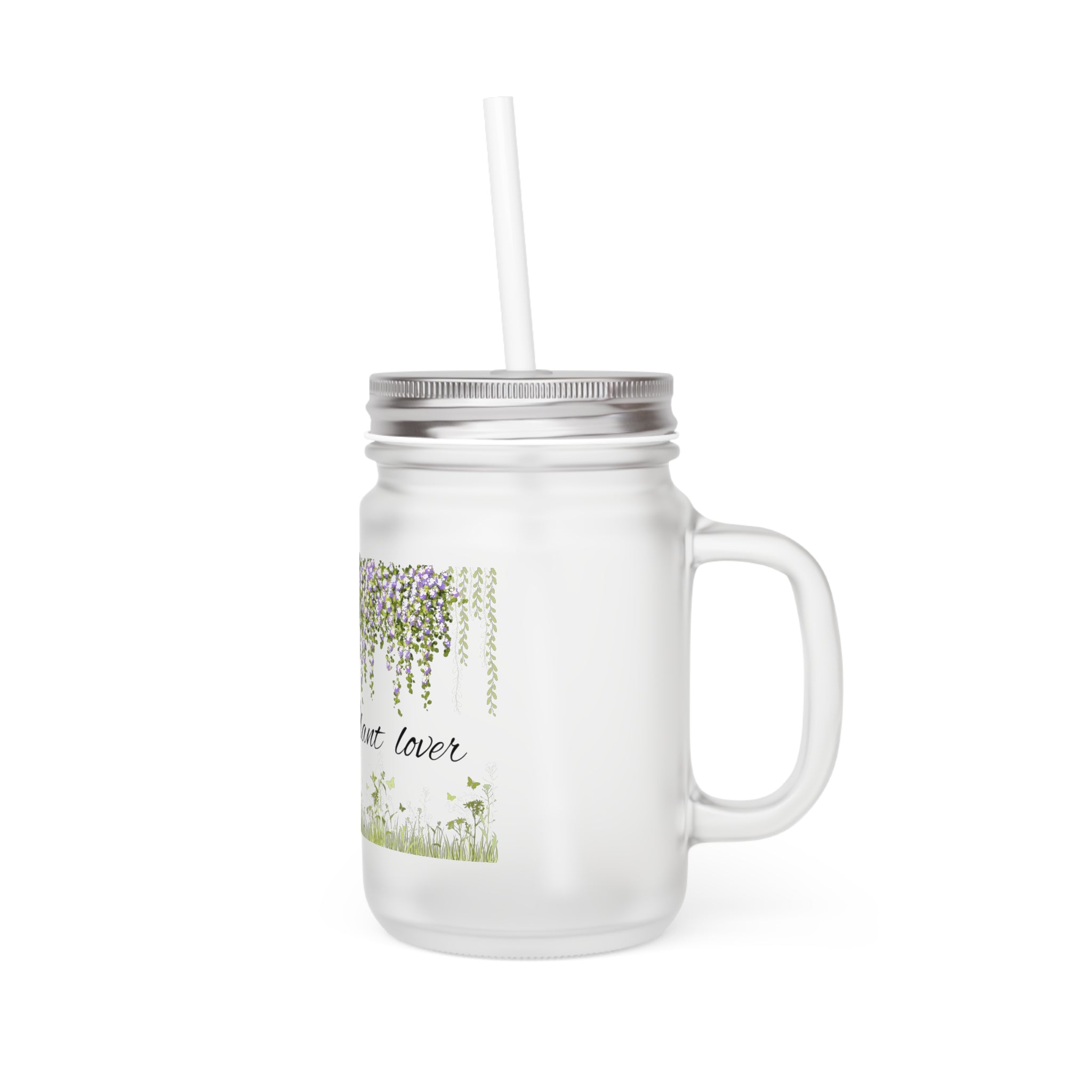 Plant Lover Mason Jar Tumbler – Floral Hanging Vines Mason Jar with Straw